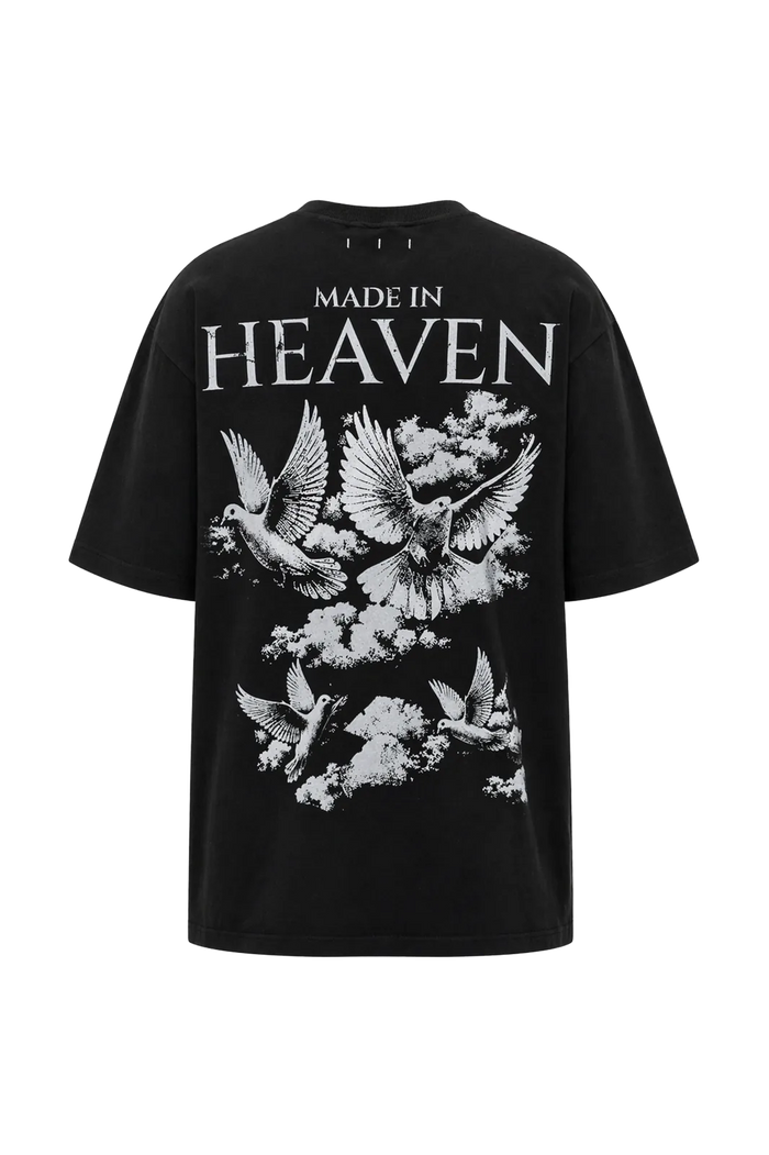 Wicked33 Heaven oversized t-shirt in black, graphic doves print on chest