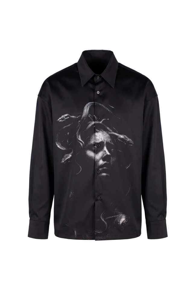 Wicked33 Medusa oversized shirt in black with grey-white print, large graphic print on the front