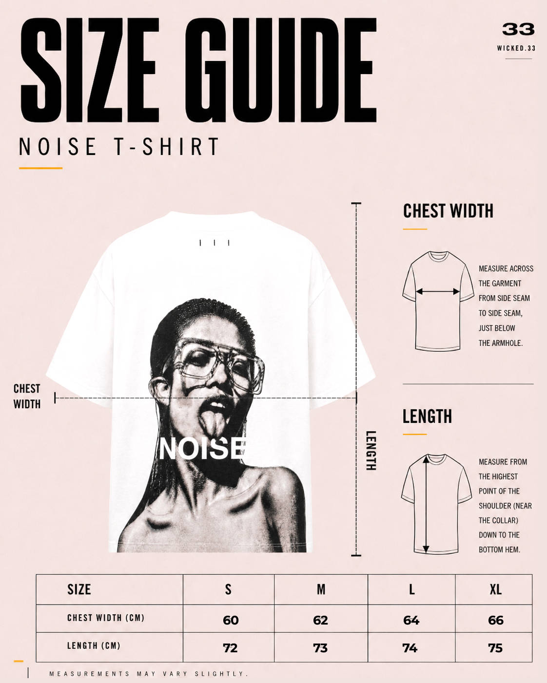 NOISE T-SHIRT size guide