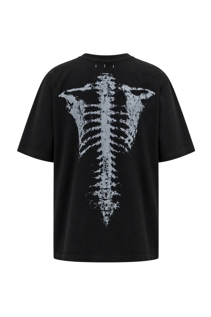 Wicked33 Skeleton oversized t-shirt in black, large rib cage graphic print with “33” on chest